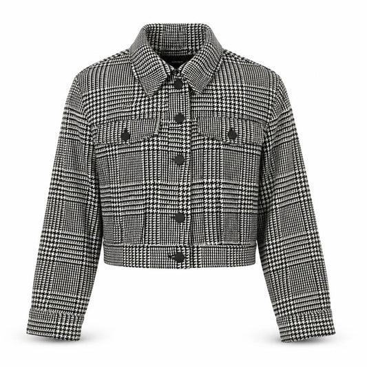 Forever 21 Women’s Black White Check Cropped Tweed Jacket Size S