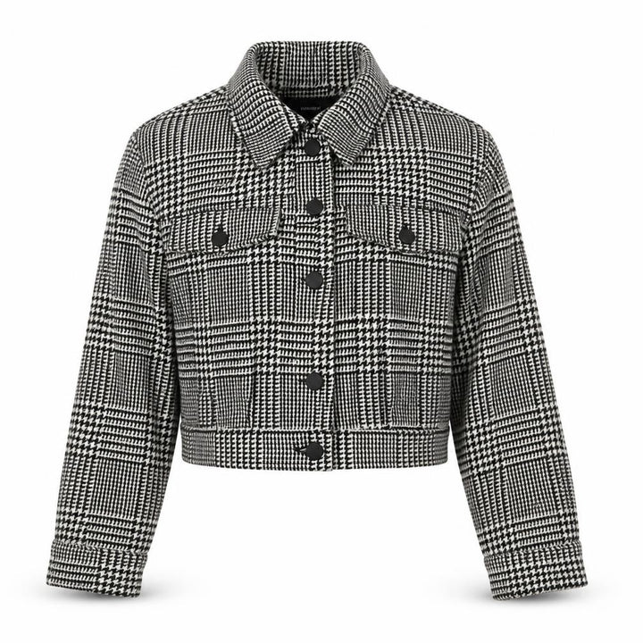 Forever 21 Women’s Black White Check Cropped Tweed Jacket Size S