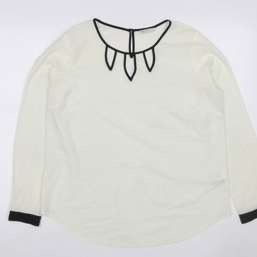 Marks and Spencer Women Ivory Size 14 Chiffon Blouse Black Trim