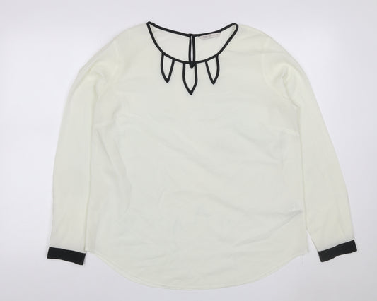 Marks and Spencer Women Ivory Size 14 Chiffon Blouse Black Trim