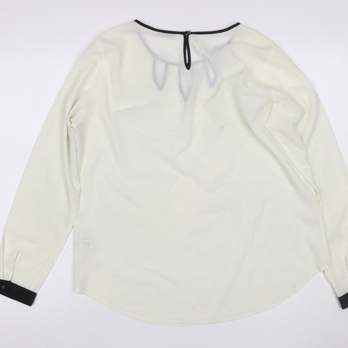 Marks and Spencer Women Ivory Size 14 Chiffon Blouse Black Trim