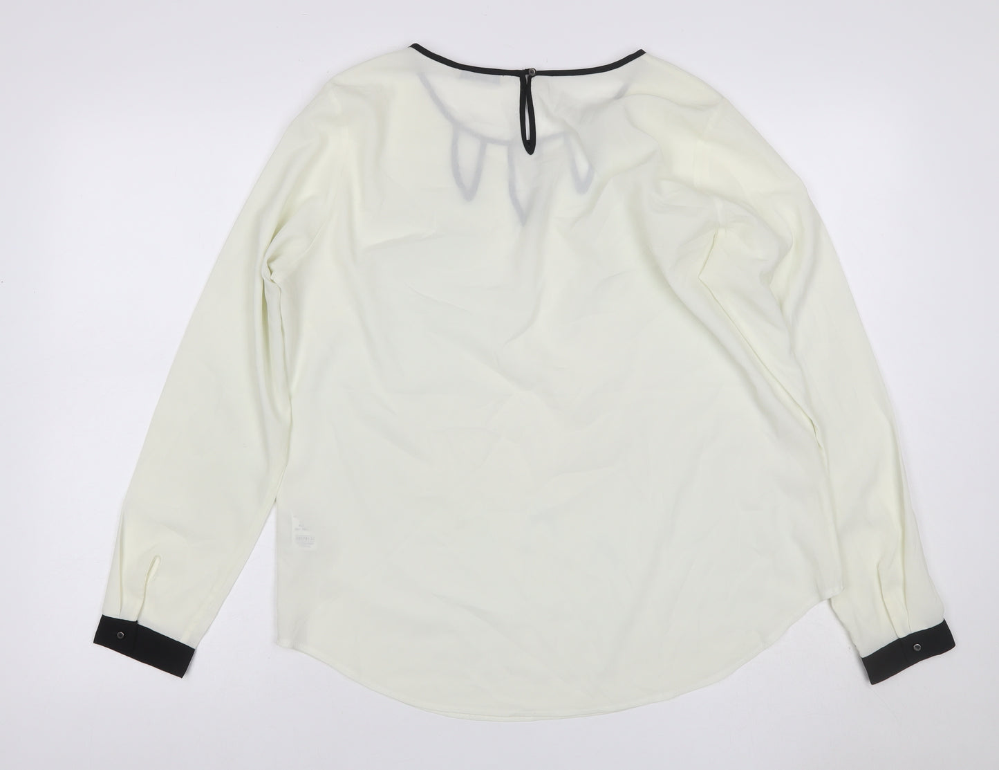 Marks and Spencer Women Ivory Size 14 Chiffon Blouse Black Trim