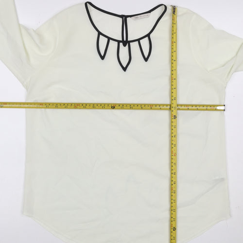 Marks and Spencer Women Ivory Size 14 Chiffon Blouse Black Trim