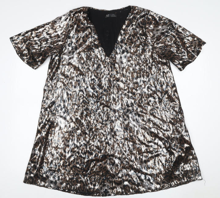 Zara TRF Women’s Silver Leopard Sequin A-Line Mini Dress Size M