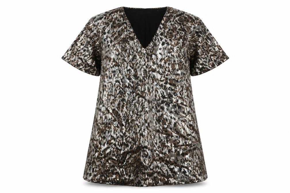 Front view of Zara TRF Women’s Silver Leopard Sequin A-Line Mini Dress, size M