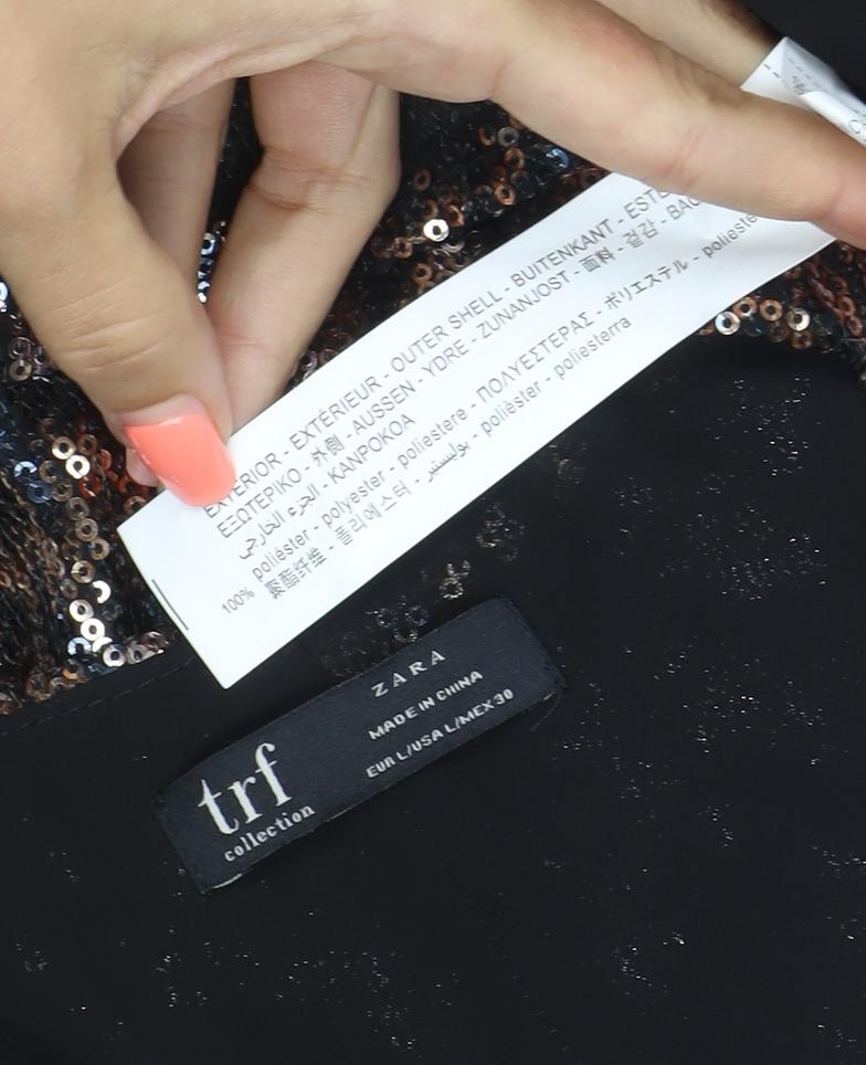 Brand and care label for Zara TRF Women’s Silver Leopard Sequin A-Line Mini Dress, size M