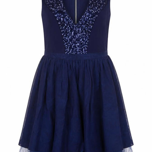 River Island Women Blue UK 10 Skater Dress Sequin V Neck Zip