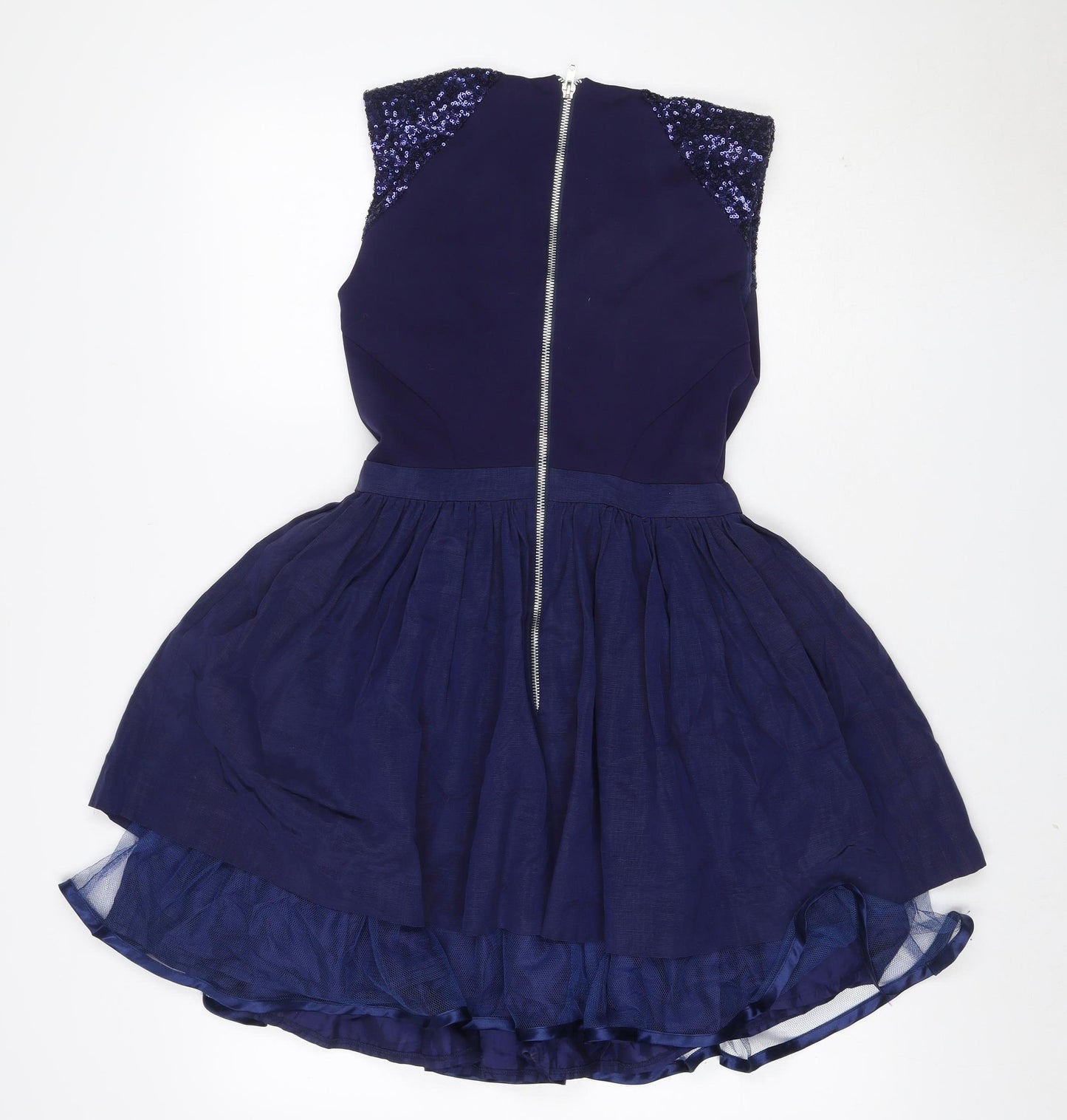 River Island Women Blue UK 10 Skater Dress Sequin V Neck Zip