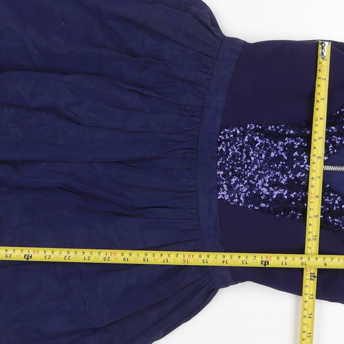 River Island Women Blue UK 10 Skater Dress Sequin V Neck Zip