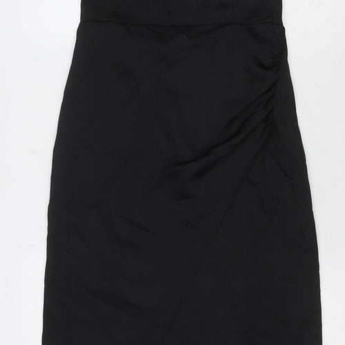Zara Women Black UK 12 Midi Slip Dress Strappy Formal Party