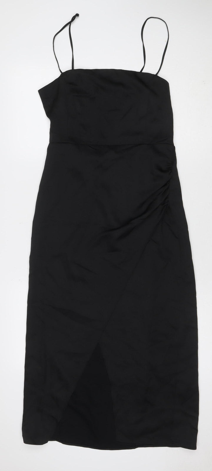 Zara Women Black UK 12 Midi Slip Dress Strappy Formal Party