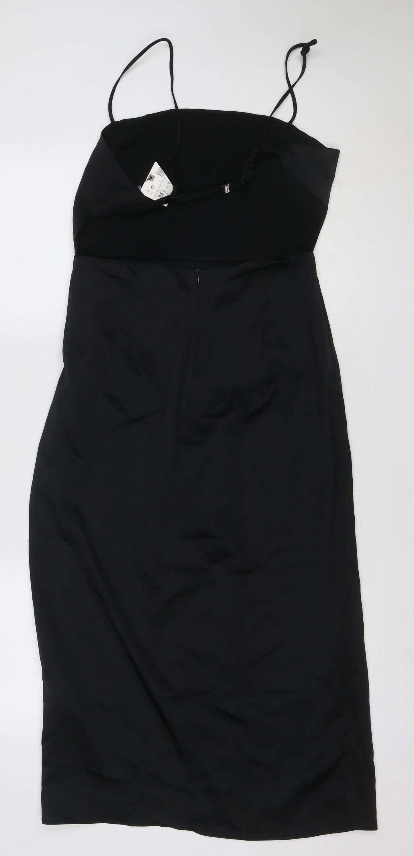 Zara Women Black UK 12 Midi Slip Dress Strappy Formal Party