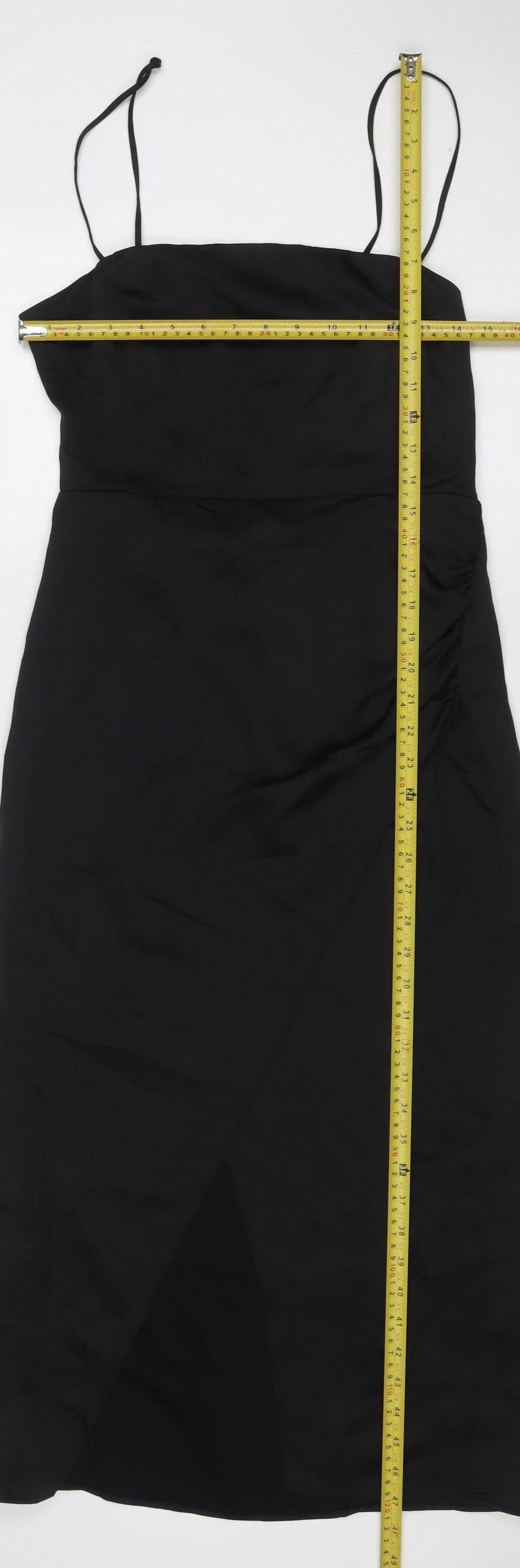 Zara Women Black UK 12 Midi Slip Dress Strappy Formal Party