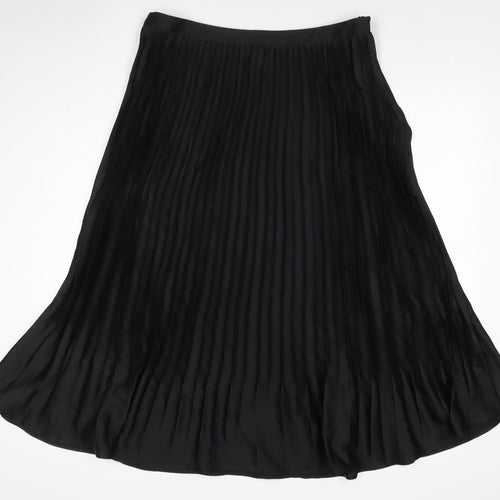 Marks & Spencer Women Black Size 18 Long Pleated Satin Skirt