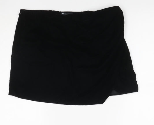 ASOS DESIGN Women Black UK 16 Velvet Asymmetric Pencil Mini Skirt