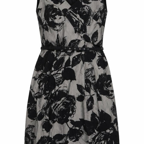 Per Una Women Grey Black Floral Lace-Up Knee Length Sheath Dress UK 12