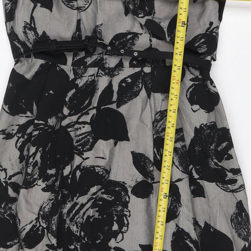 Per Una Women Grey Black Floral Lace-Up Knee Length Sheath Dress UK 12