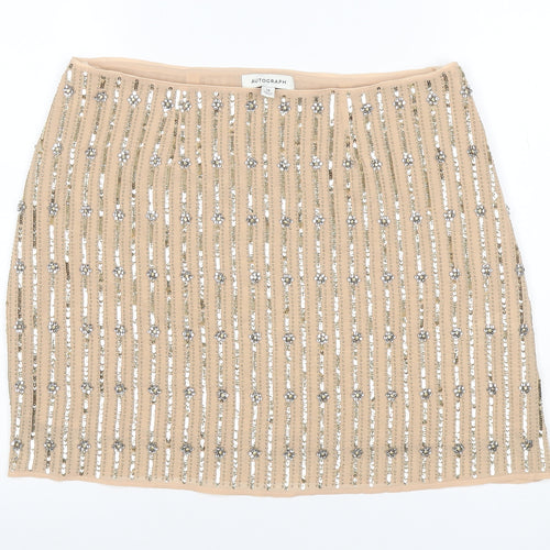 Marks & Spencer Autograph Women Beige UK 14 Mini Pencil Sequin Skirt
