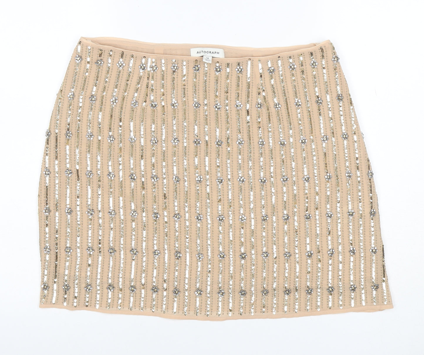 Marks & Spencer Autograph Women Beige UK 14 Mini Pencil Sequin Skirt