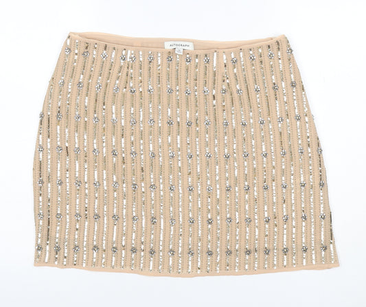 Marks & Spencer Autograph Women Beige UK 14 Mini Pencil Sequin Skirt
