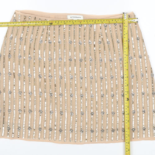 Marks & Spencer Autograph Women Beige UK 14 Mini Pencil Sequin Skirt
