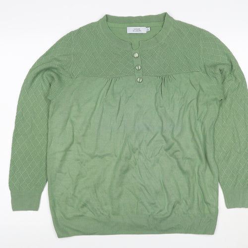 Honor Millburn Women's Green UK 14-16 Henley Diamond Knit Jumper