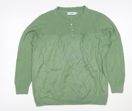 Honor Millburn Women's Green UK 14-16 Henley Diamond Knit Jumper