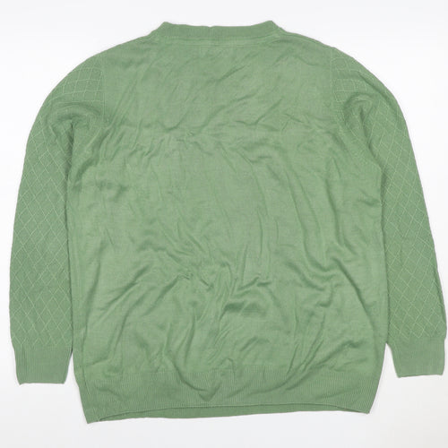 Honor Millburn Women's Green UK 14-16 Henley Diamond Knit Jumper