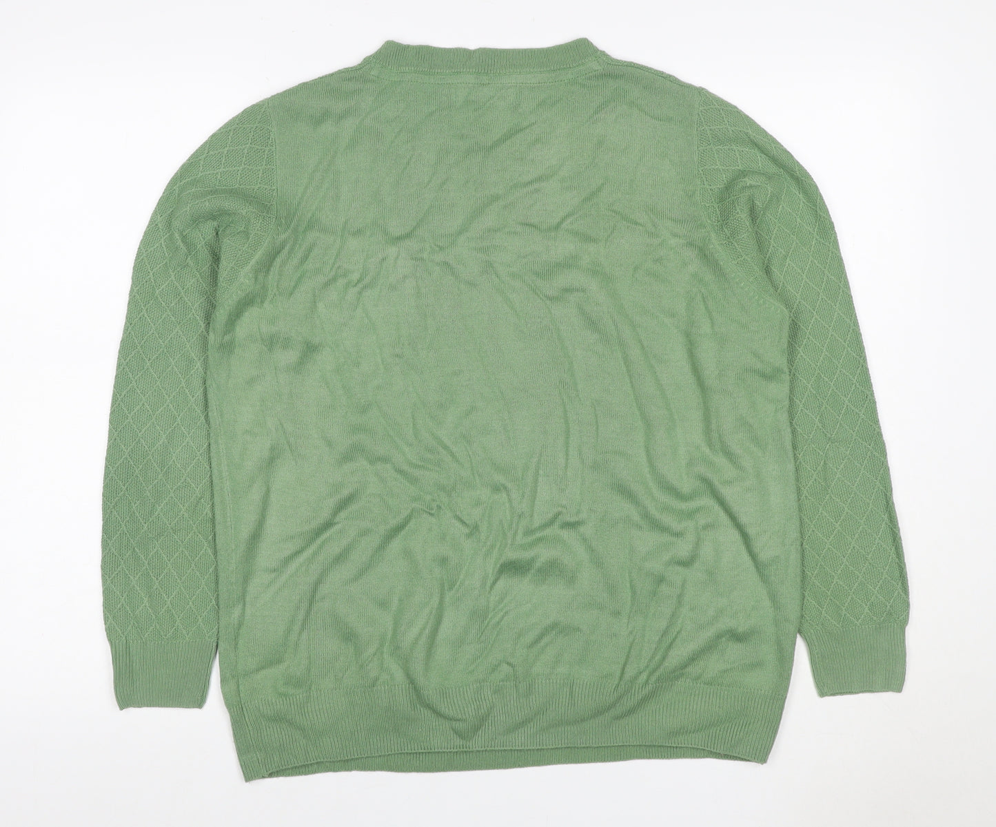 Honor Millburn Women's Green UK 14-16 Henley Diamond Knit Jumper