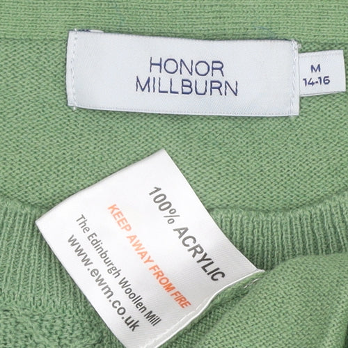 Honor Millburn Women's Green UK 14-16 Henley Diamond Knit Jumper