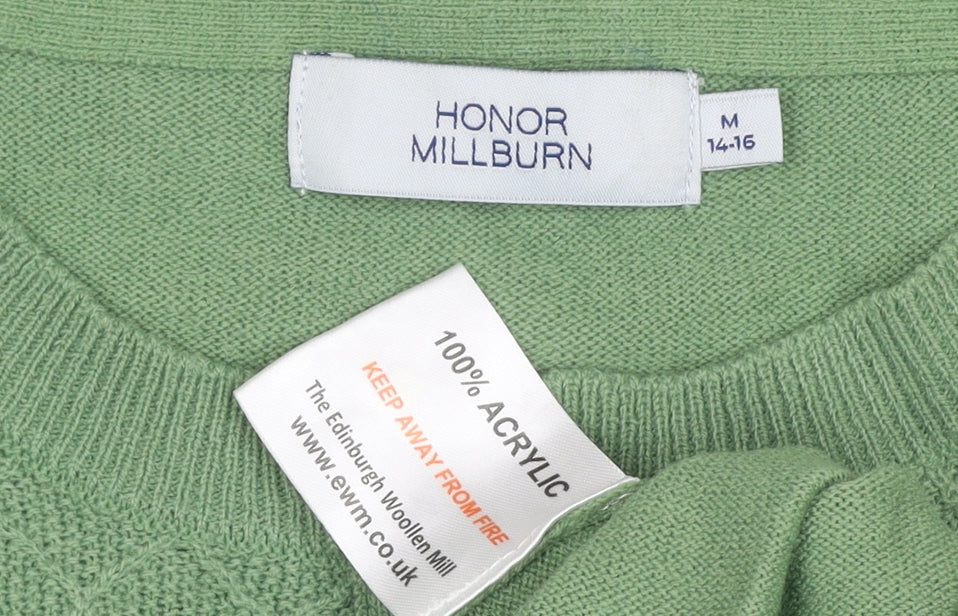 Honor Millburn Women's Green UK 14-16 Henley Diamond Knit Jumper