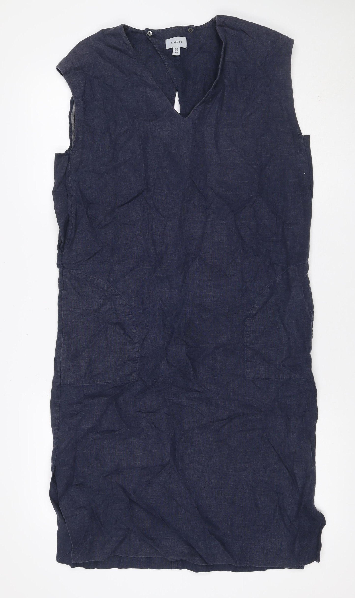 Jigsaw Women Blue UK 8 Linen Maxi Shift V-Neck Sleeveless Dress