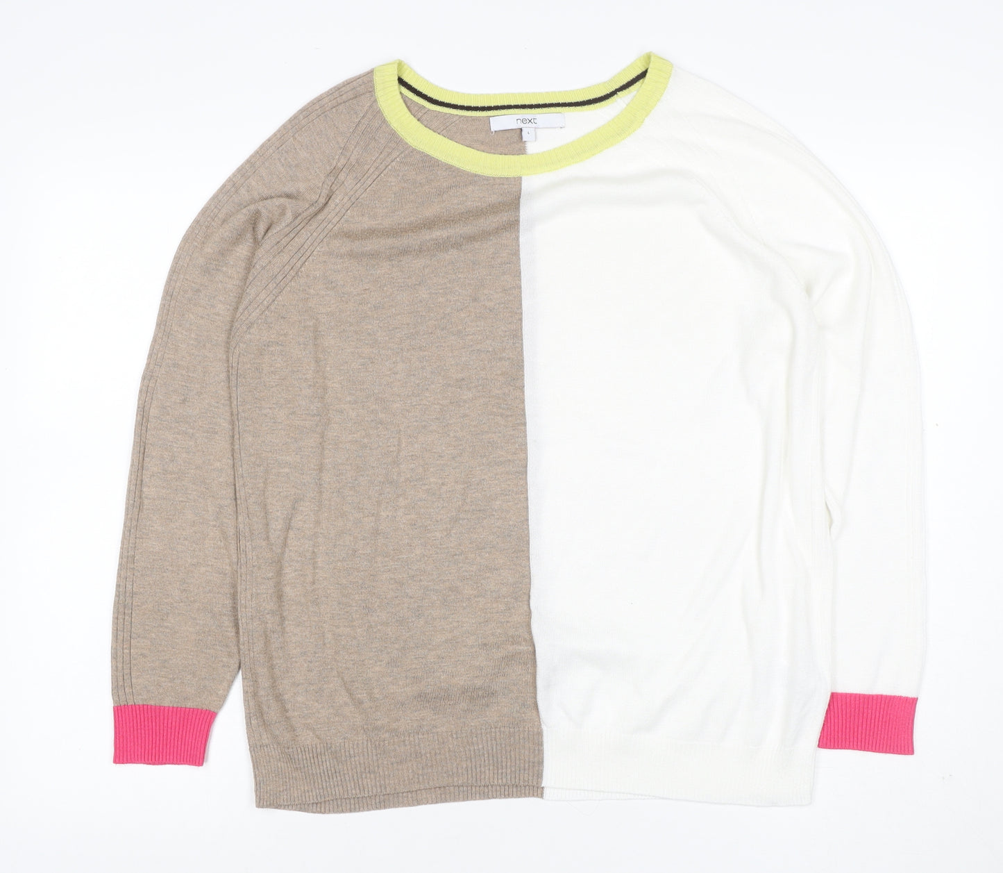 Next Women’s Multicoloured Colour Block Knit Jumper UK 16 Crew Neck