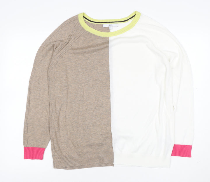 Next Women’s Multicoloured Colour Block Knit Jumper UK 16 Crew Neck
