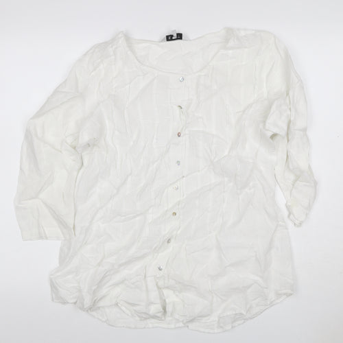 East Women White Linen Button-Up Blouse Size 16 Long Sleeve