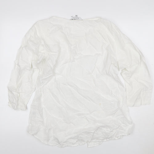 East Women White Linen Button-Up Blouse Size 16 Long Sleeve