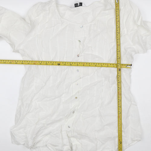 East Women White Linen Button-Up Blouse Size 16 Long Sleeve