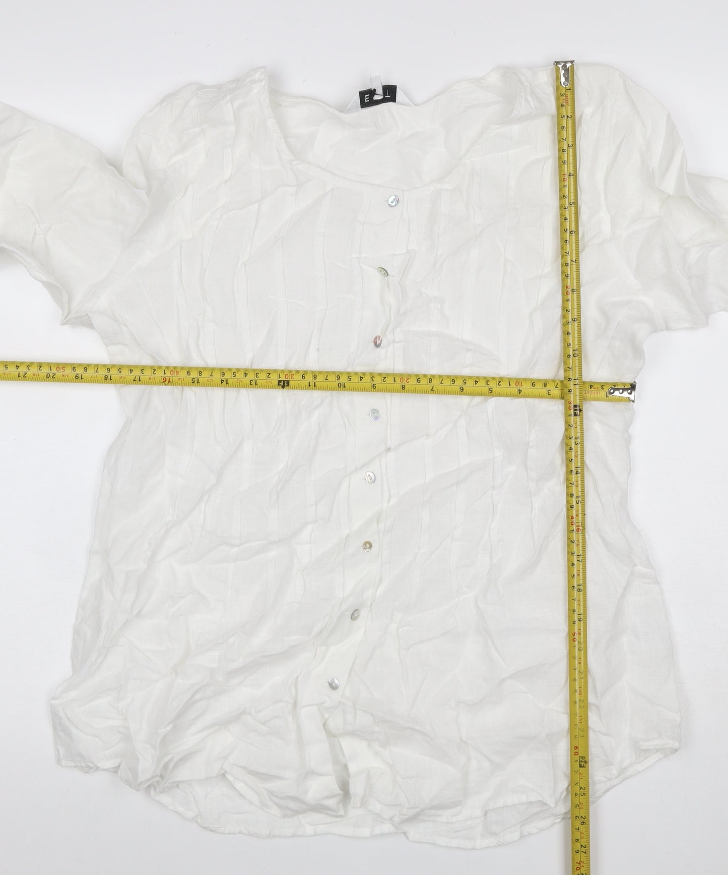 East Women White Linen Button-Up Blouse Size 16 Long Sleeve