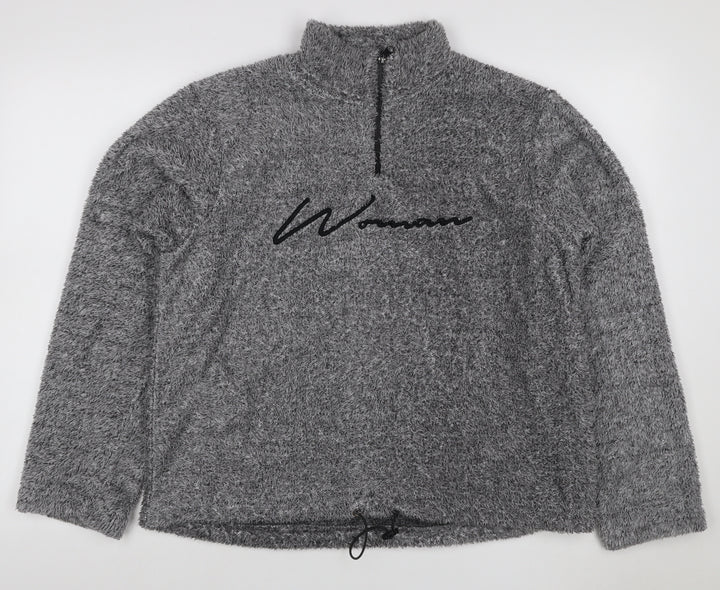 Boohoo Women Grey UK 10 1/4 Zip Fleece Logo Sweatshirt