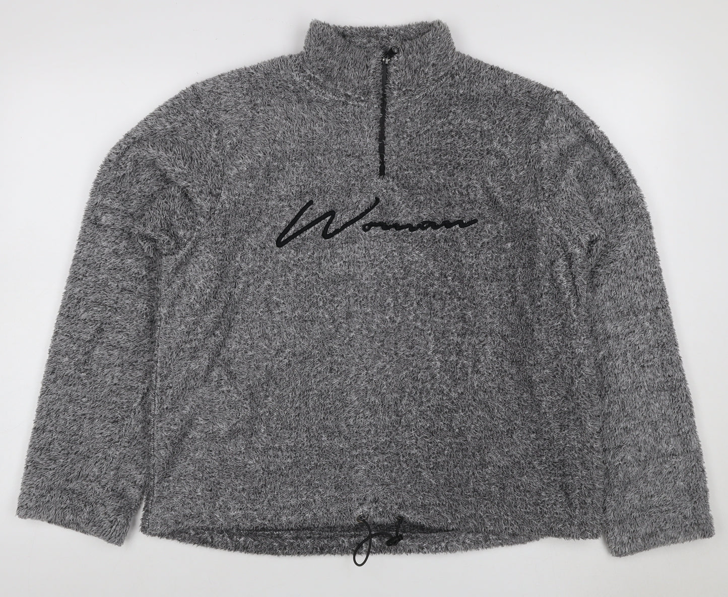 Boohoo Women Grey UK 10 1/4 Zip Fleece Logo Sweatshirt