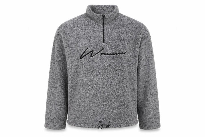 Boohoo Women Grey UK 10 1/4 Zip Fleece Logo Sweatshirt