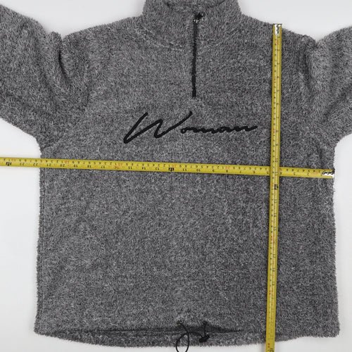 Boohoo Women Grey UK 10 1/4 Zip Fleece Logo Sweatshirt