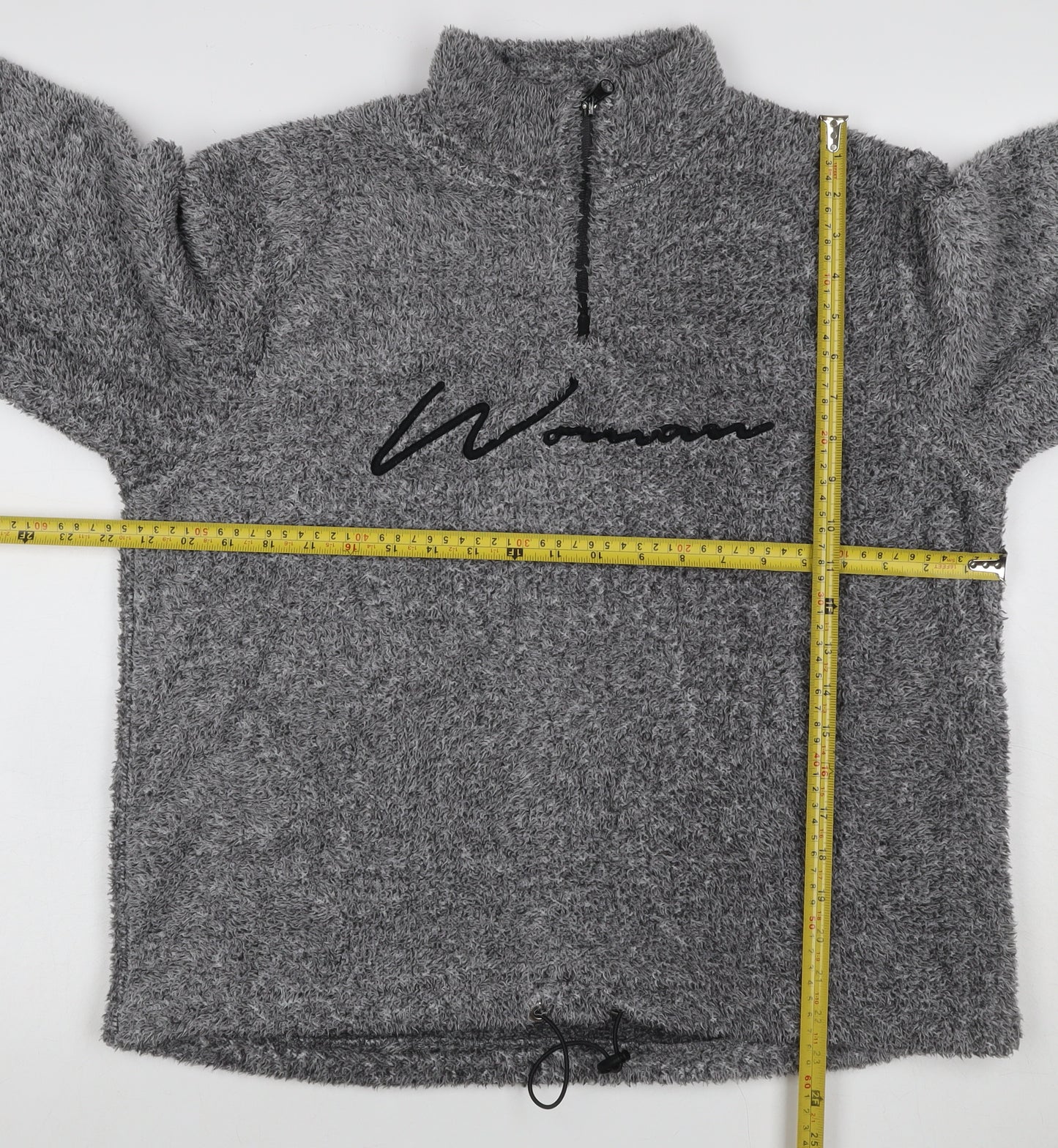Boohoo Women Grey UK 10 1/4 Zip Fleece Logo Sweatshirt