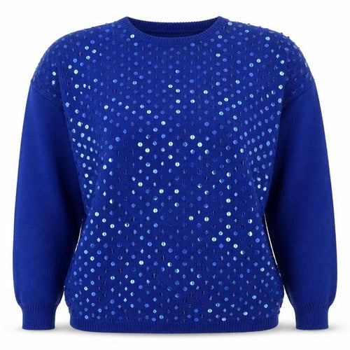 R&K Originals Women Blue M Sequin Crew Neck Vintage Acrylic Jumper