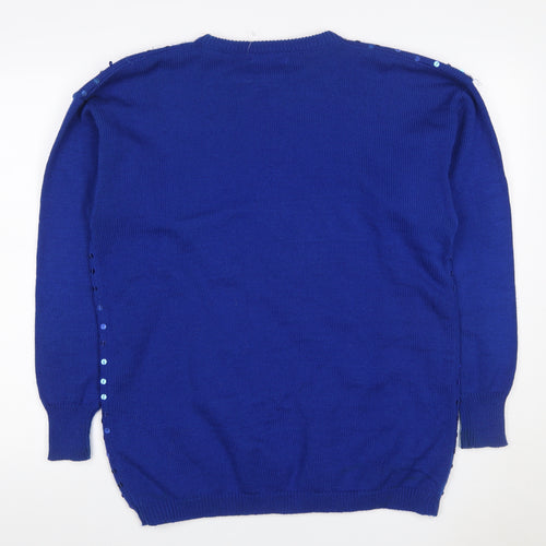 R&K Originals Women Blue M Sequin Crew Neck Vintage Acrylic Jumper