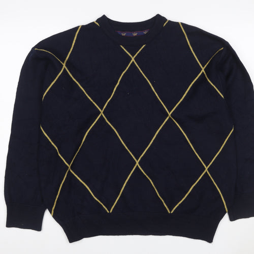 Kings Court Men's Navy M Argyle Wool Blend Crew Neck Pullover Jumper