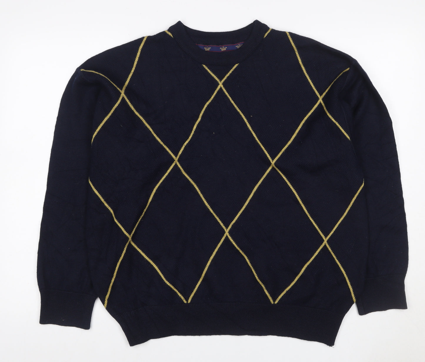 Kings Court Men's Navy M Argyle Wool Blend Crew Neck Pullover Jumper