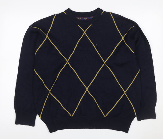 Kings Court Men's Navy M Argyle Wool Blend Crew Neck Pullover Jumper