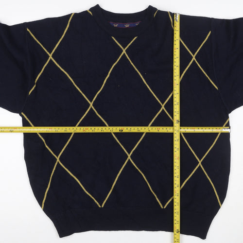 Kings Court Men's Navy M Argyle Wool Blend Crew Neck Pullover Jumper