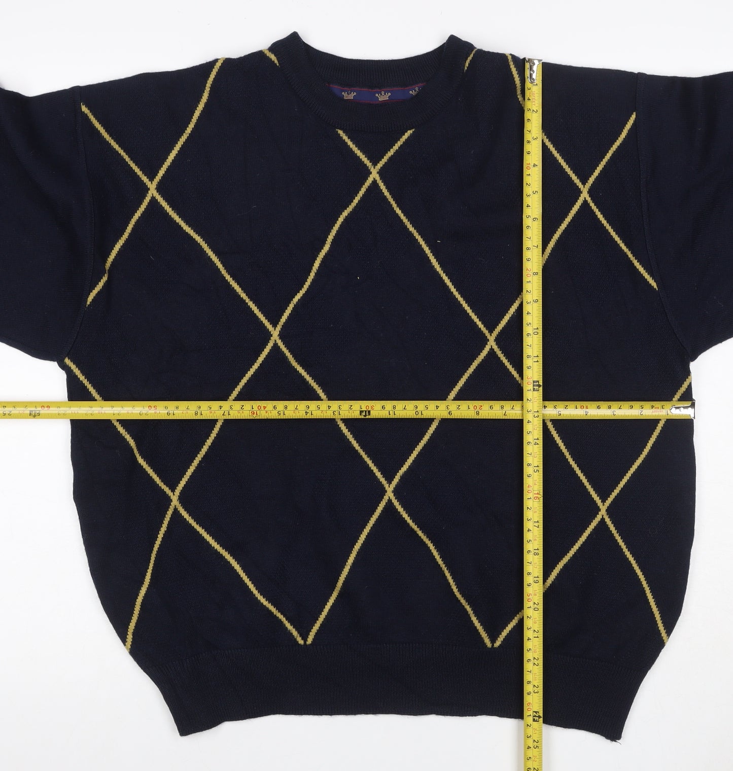Kings Court Men's Navy M Argyle Wool Blend Crew Neck Pullover Jumper